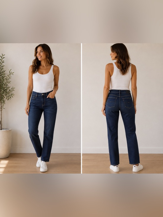 Tommy Hilfiger Denim - Tommy Hilfiger Premium Women’s Dark Wash Straight Leg Jeans Size 12 Stretch Deni